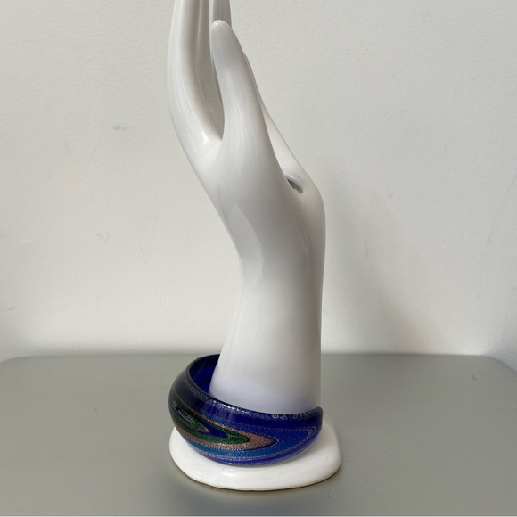 Cobalt blue dichroic art glass with colourful swirls women cuff bracelet. Used. - Picture 2 of 9